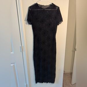 KARFRI Velvet Spider Web Print Bodycon Dress Halloween Transparent Mesh Medium